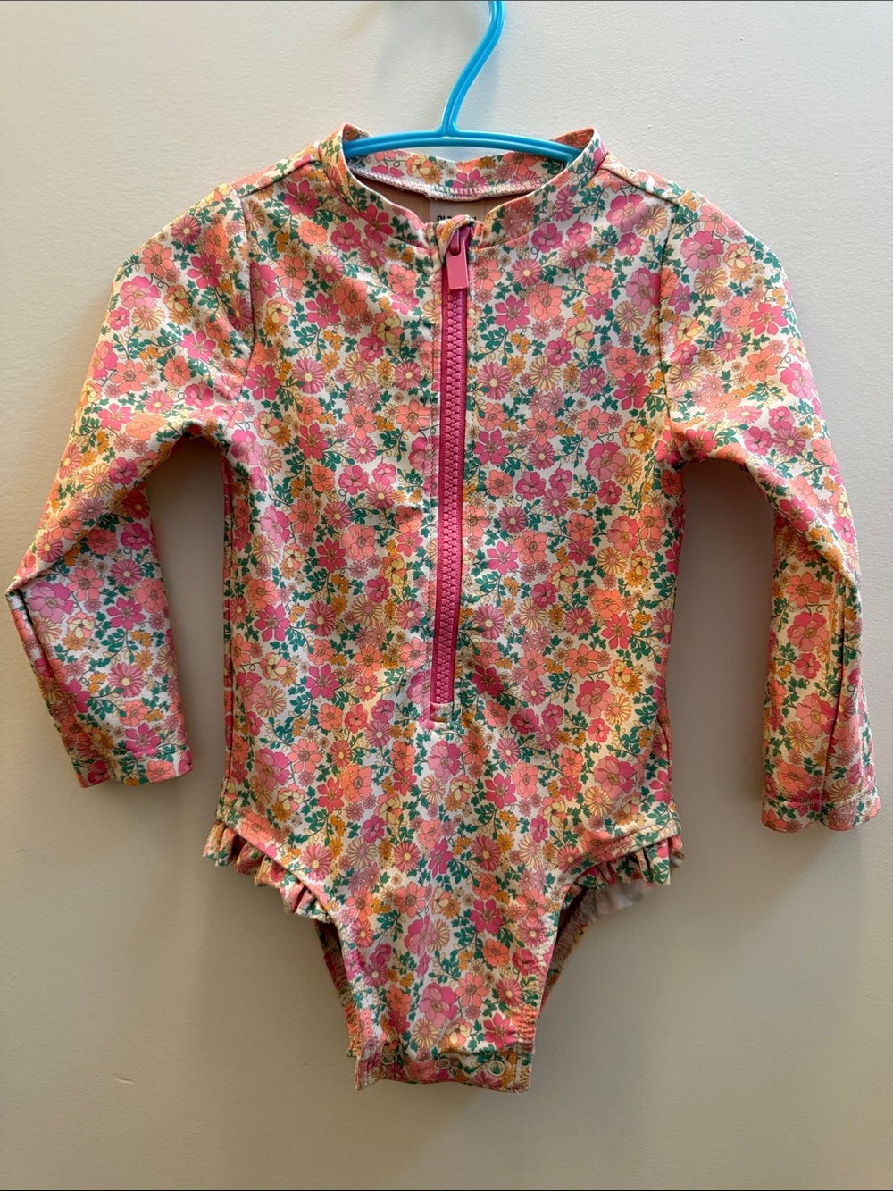 Old Navy 12–18M Pink & Orange Floral Long Sleeve Swimsuit